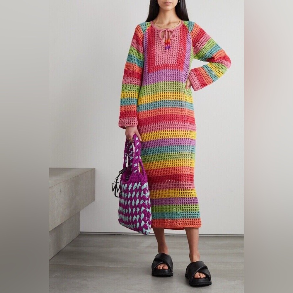 Farm Rio Multicolor Crocheted Cotton Dress NWOT Small - Picture 13 of 14